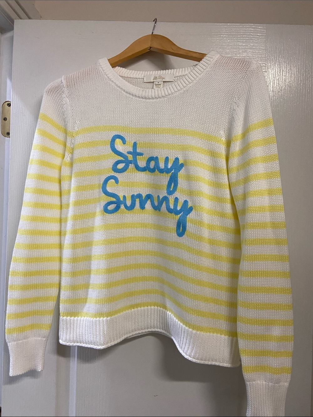 Lilly Pulitzer Yellow, White & Blue Striped Crewneck Sweater